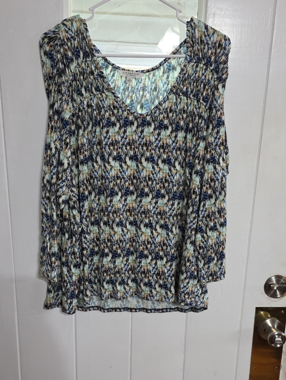NWT Liverpool Los Angeles Women's Blouse Black/Blue/Mint Comfort Stretch Sz 2X